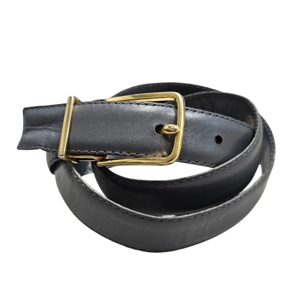 Womens Vintage Gray Leather Belt Gold‎ Buckle 34 Harness Leather Made in USA